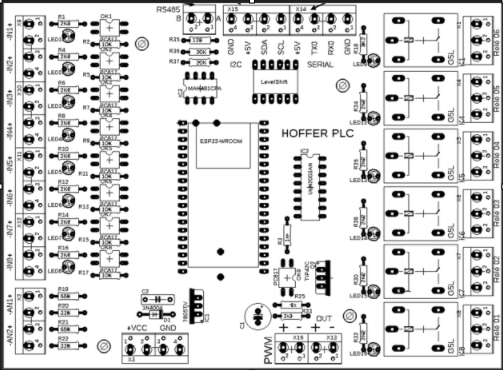 Máscara da placa HF-006 com identificação dos componentes